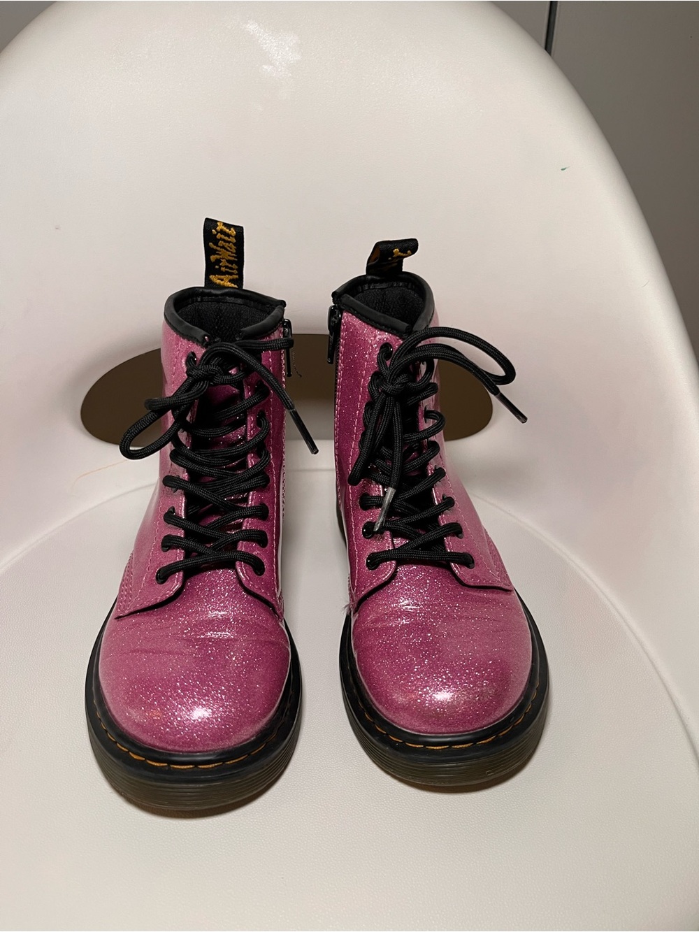 Dr. Martens Girls Pink Glitter Lace-Up Combat Boots sz 1